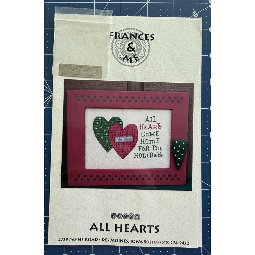 Frances & Me ALL HEARTS Cross Stitch Pattern w‎ MERRY CHRISTMAS Embellishment